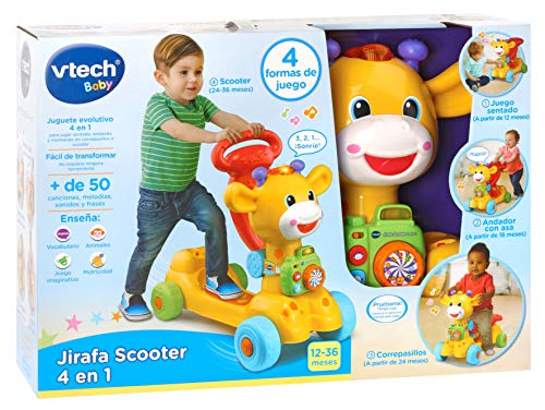 VTech Jirafa Scooter 4 en 1, andador evolutivo con actividades que se transforma en correpasillos y patinete, multicolor (80-503522)