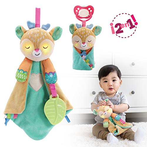 VTech Pradera La Cervatilla, Manta dudú para bebés +3 Meses, mantita con Peluche y chupetero, Incluye mordedor, estimulación táctil, relajación, Color marrón, versión ESP, (3480-536522)