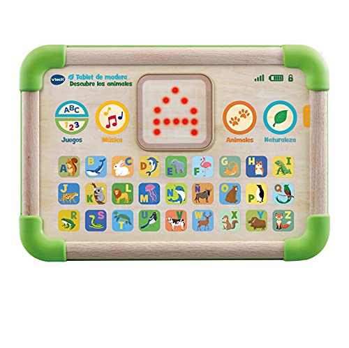 VTech Tablet Descubre los Animales, Juguete ecológico +12 Meses Fabricado en Madera certificada FSC-Versión ESP (3480-613522), Color