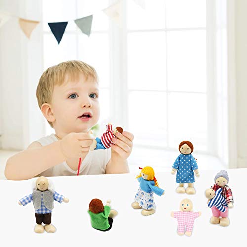 Wagoog Casa de muñecas Juego Familiar de muñecas, Madera 8 Mini Figuras de Personas Juego de muñecas para Accesorios de casa de muñecas Niñas Niños Niños Juguete de simulación Regalo