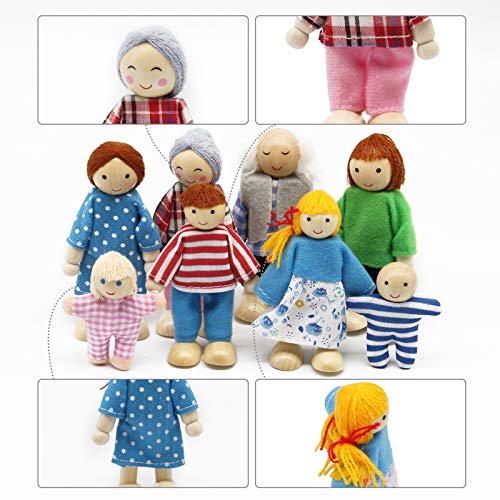 Wagoog Casa de muñecas Juego Familiar de muñecas, Madera 8 Mini Figuras de Personas Juego de muñecas para Accesorios de casa de muñecas Niñas Niños Niños Juguete de simulación Regalo