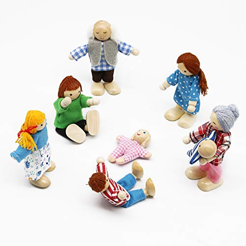 Wagoog Casa de muñecas Juego Familiar de muñecas, Madera 8 Mini Figuras de Personas Juego de muñecas para Accesorios de casa de muñecas Niñas Niños Niños Juguete de simulación Regalo