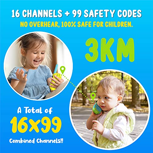 Walkie Talkie para Niños 16 Canales con Cordones y Pegatinas, Walkie Talkie Niños con Linterna para Exteriores y Camping, Juguetes para Niños Mayores de 3 Años, Regalos para Niños y Niñas