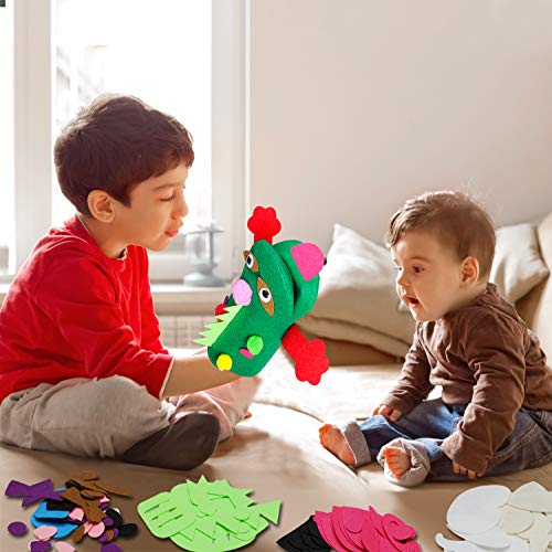 WATINC 6pz Kit Manualidades Niños Caja de Arte y Manualidad Niños Niñas Marionetas de Papel de Mano, Espectáculo de Marionetas, Incluye Marionetas de Mano de Colores, Pompones, Decoración Fieltro