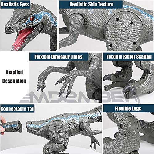 WDSWBEH Dinosaurios Juguetes Dinosaurio Robot Teledirigido Velociraptor, Dinosaurio Interactivo Robot Juguetes para Niños, Dinosaurio Teledirigido RC Muy Realista! Movimiento, Luz, Sonido Y Humo