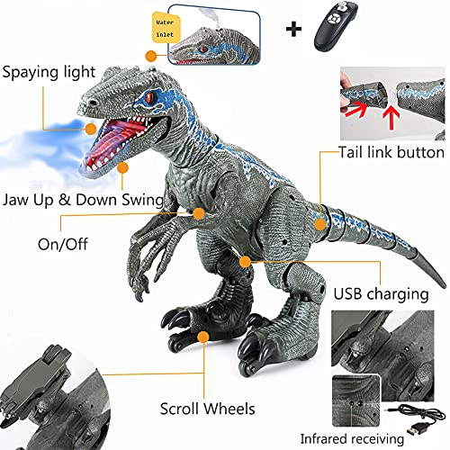 WDSWBEH Dinosaurios Juguetes Dinosaurio Robot Teledirigido Velociraptor, Dinosaurio Interactivo Robot Juguetes para Niños, Dinosaurio Teledirigido RC Muy Realista! Movimiento, Luz, Sonido Y Humo