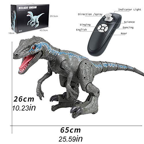 WDSWBEH Dinosaurios Juguetes Dinosaurio Robot Teledirigido Velociraptor, Dinosaurio Interactivo Robot Juguetes para Niños, Dinosaurio Teledirigido RC Muy Realista! Movimiento, Luz, Sonido Y Humo