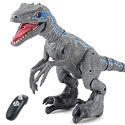 WDSWBEH Dinosaurios Juguetes Dinosaurio Robot Teledirigido Velociraptor, Dinosaurio Interactivo Robot Juguetes para Niños, Dinosaurio Teledirigido RC Muy Realista! Movimiento, Luz, Sonido Y Humo