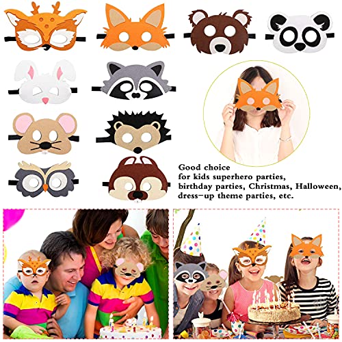 WELLXUNK Máscaras de Animales para Niños, Fiesta Máscaras para Niños, 10 Piezas Fieltro Máscaras, Máscaras de Espuma Niños, Máscaras para Niños de Cosplay, Fiesta de Dumpleaños, Navidad, Halloween