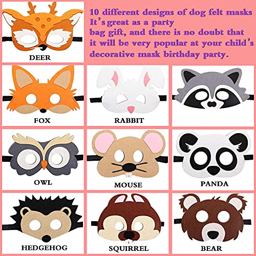 WELLXUNK Máscaras de Animales para Niños, Fiesta Máscaras para Niños, 10 Piezas Fieltro Máscaras, Máscaras de Espuma Niños, Máscaras para Niños de Cosplay, Fiesta de Dumpleaños, Navidad, Halloween