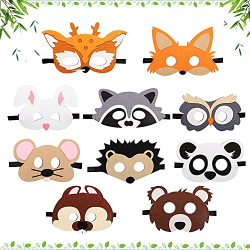 WELLXUNK Máscaras de Animales para Niños, Fiesta Máscaras para Niños, 10 Piezas Fieltro Máscaras, Máscaras de Espuma Niños, Máscaras para Niños de Cosplay, Fiesta de Dumpleaños, Navidad, Halloween