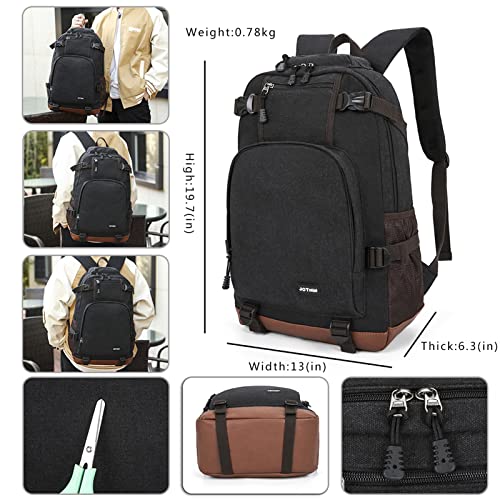 wewo Mochilas Escolares Juveniles Mochilas Chico Mochila Escolar Estudiantes Mochila para Portatil Laptop Mochila Colegio Adolescente Mochila Hombres Lona Backpack Ordenador Vintage (Negro)