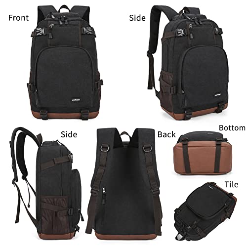 wewo Mochilas Escolares Juveniles Mochilas Chico Mochila Escolar Estudiantes Mochila para Portatil Laptop Mochila Colegio Adolescente Mochila Hombres Lona Backpack Ordenador Vintage (Negro)