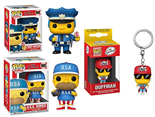 Who Really Runs Springfield The Simpsons Funko Pop! Bundle (3 Pcs) U.S.A. Homer 905/ Chief Wiggum 899/ Duffman Pocket Pop!