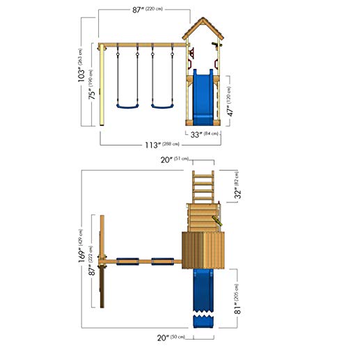 WICKEY Parque infantil de madera MultiFlyer con columpio y tobogán Violeta, Torre de escalada de exterior con techo, arenero y escalera para niños