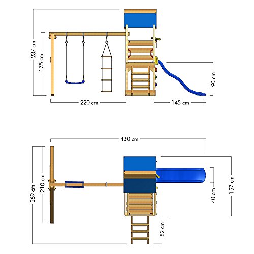 WICKEY Parque infantil de madera TurboFlyer con columpio y tobogán verde, Torre de escalada de exterior con arenero y escalera para niños