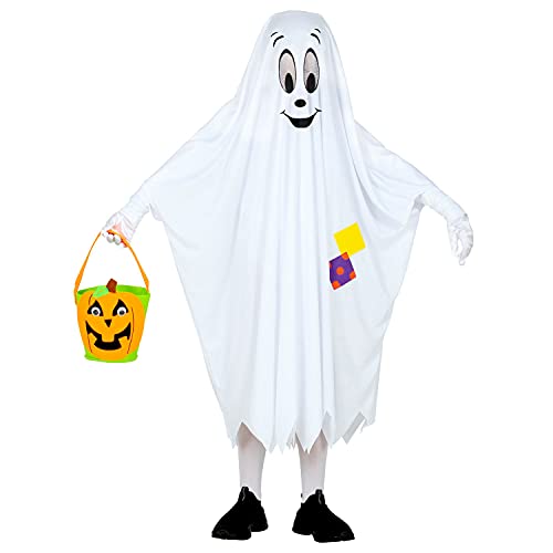 WIDMANN - Disfraz infantil de fantasma, poncho con cara y parches, manta, fantasma, fantasma, fantasma, disfraz, fiesta temática, carnaval, Halloween (52255)