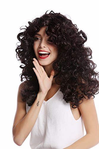 WIG ME UP- 0051-P30/P103 Peluca Mujer Larga Halloween Melena rizos voluminosos Mezcla Negro y marrónrayas