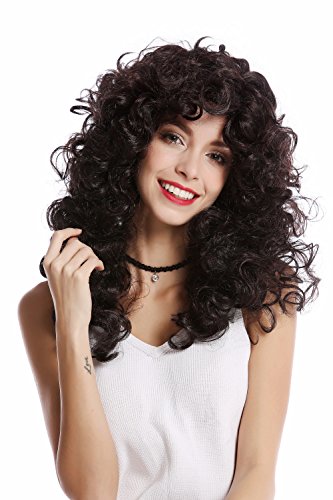 WIG ME UP- 0051-P30/P103 Peluca Mujer Larga Halloween Melena rizos voluminosos Mezcla Negro y marrónrayas