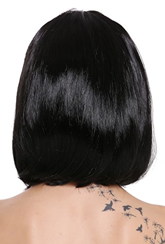 WIG ME UP- 0073-3-P103 Peluca Mujer Carnaval Halloween Disco Party Corto Longbob Bob Flequillo Negra