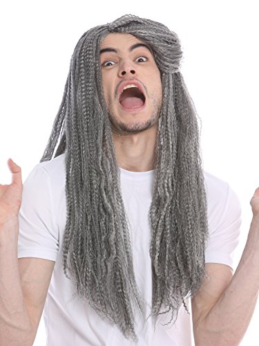 WIG ME UP- 09428-ZA103/ZA68A Peluca Mujer Hombre Carnaval Halloween Larga voluminosa Mezcla Gris Negro Viejo Mago Bruja Brujo Hippie