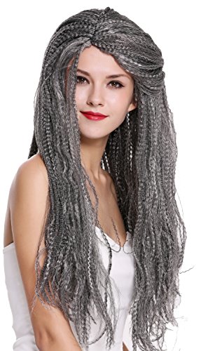 WIG ME UP- 09428-ZA103/ZA68A Peluca Mujer Hombre Carnaval Halloween Larga voluminosa Mezcla Gris Negro Viejo Mago Bruja Brujo Hippie