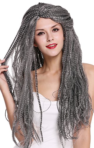 WIG ME UP- 09428-ZA103/ZA68A Peluca Mujer Hombre Carnaval Halloween Larga voluminosa Mezcla Gris Negro Viejo Mago Bruja Brujo Hippie