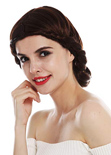 WIG ME UP- 2614-FRT34 Peluca para Mujeres Carnaval Pelo Trenzado moño Traje sierva Edad Media castaño