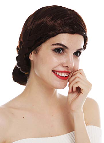 WIG ME UP- 2614-FRT34 Peluca para Mujeres Carnaval Pelo Trenzado moño Traje sierva Edad Media castaño