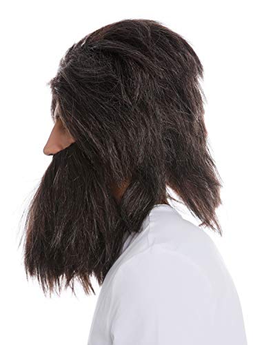 WIG ME UP- 6090A+B-P1-P68A-P30 Peluca Barba Set Hombres Carnaval Salvaje Hombre prehistórico Neandertal Mezcla castaña Gris