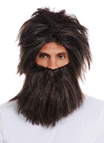 WIG ME UP- 6090A+B-P1-P68A-P30 Peluca Barba Set Hombres Carnaval Salvaje Hombre prehistórico Neandertal Mezcla castaña Gris