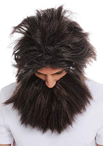 WIG ME UP- 6090A+B-P1-P68A-P30 Peluca Barba Set Hombres Carnaval Salvaje Hombre prehistórico Neandertal Mezcla castaña Gris