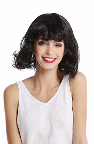 WIG ME UP- 90793-ZA103 Peluca Mujer Halloween Carnaval Bob Corto Liso Flequillo Negro