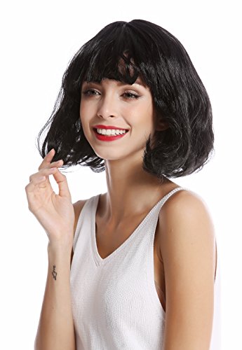 WIG ME UP- 90793-ZA103 Peluca Mujer Halloween Carnaval Bob Corto Liso Flequillo Negro