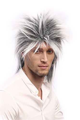 WIG ME UP- 90891-ZA60TZA1 Peluca Mujer Hombre 80 Carnaval Wave Punk Popstar, Mezcla de Gris y Blanco y Negro, cardar Algo