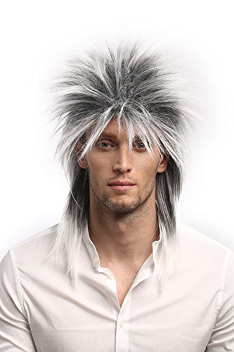 WIG ME UP- 90891-ZA60TZA1 Peluca Mujer Hombre 80 Carnaval Wave Punk Popstar, Mezcla de Gris y Blanco y Negro, cardar Algo