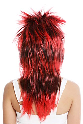 WIG ME UP- DH1069-PC103TPC13 Peluca Carnaval Punk Melena roquero Salvaje los 80 Pelo Wave erizado Largo Negro Rojo