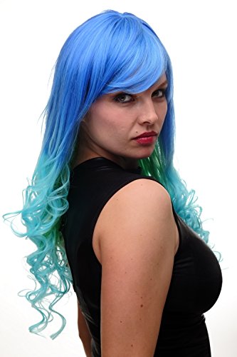 WIG ME UP- peluca de mujer cosplay azul turquesa verde mezcla pelo muy largo (65 cm) rizos GF-W2174-G55A