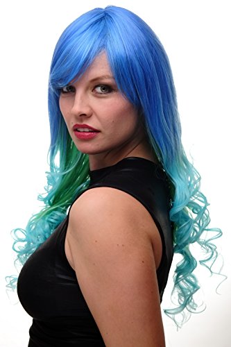 WIG ME UP- peluca de mujer cosplay azul turquesa verde mezcla pelo muy largo (65 cm) rizos GF-W2174-G55A