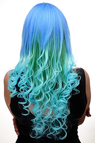 WIG ME UP- peluca de mujer cosplay azul turquesa verde mezcla pelo muy largo (65 cm) rizos GF-W2174-G55A