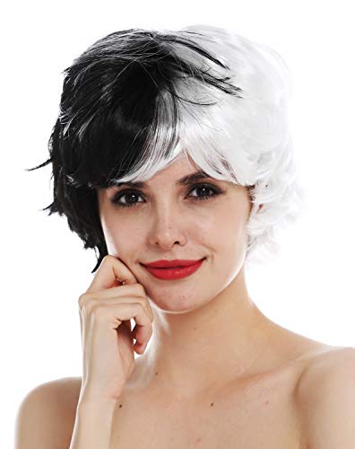 WIG ME UP- QSS-229 Peluca Carnaval Mujeres Corta Salvaje Loca Mitad Negra Mitad Blanca Bruja