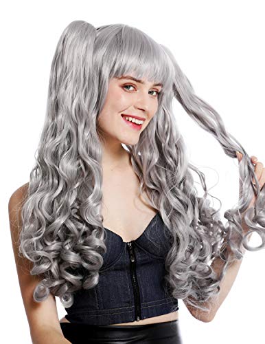 WIG ME UP - YZF-7092L+A-TO906 peluca tres partes trenzas extraíbles mujer cosplay pelo largo rizado color gris claro