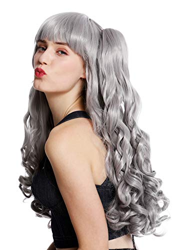 WIG ME UP - YZF-7092L+A-TO906 peluca tres partes trenzas extraíbles mujer cosplay pelo largo rizado color gris claro