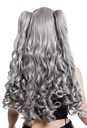 WIG ME UP - YZF-7092L+A-TO906 peluca tres partes trenzas extraíbles mujer cosplay pelo largo rizado color gris claro