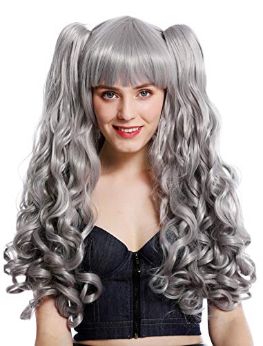 WIG ME UP - YZF-7092L+A-TO906 peluca tres partes trenzas extraíbles mujer cosplay pelo largo rizado color gris claro