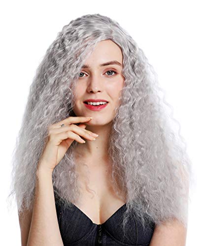 WIG ME UP - YZF-7304-T0906 peluca mujer pelo largo más voluminoso ondulado rizos raya en medio color gris claro