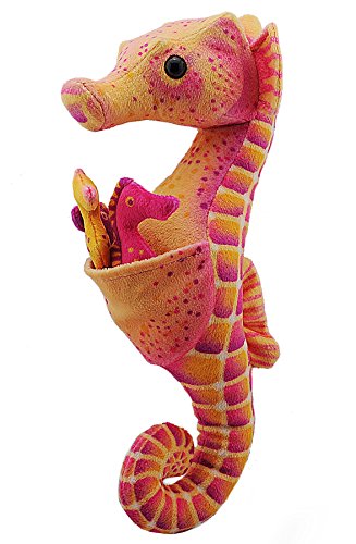 Wild Republic Print Plush, Sea Horse Papá Y Bebé de Peluche, Animales del Océano, Peluches para Niños, Regalos para Cumpleaños, Animales Marinos, Sea Horse Papá Y Bebé de Peluche, Azul, 56 cm