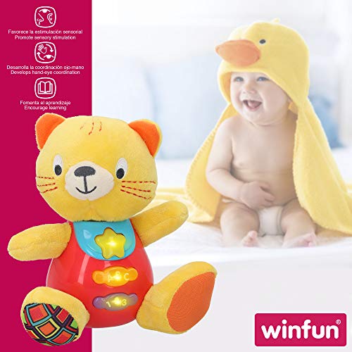 winfun - Peluche Gato para bebés que habla y luces de colores, Idioma: Español (85176)