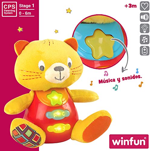 winfun - Peluche Gato para bebés que habla y luces de colores, Idioma: Español (85176)