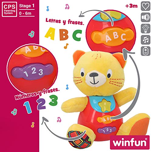 winfun - Peluche Gato para bebés que habla y luces de colores, Idioma: Español (85176)